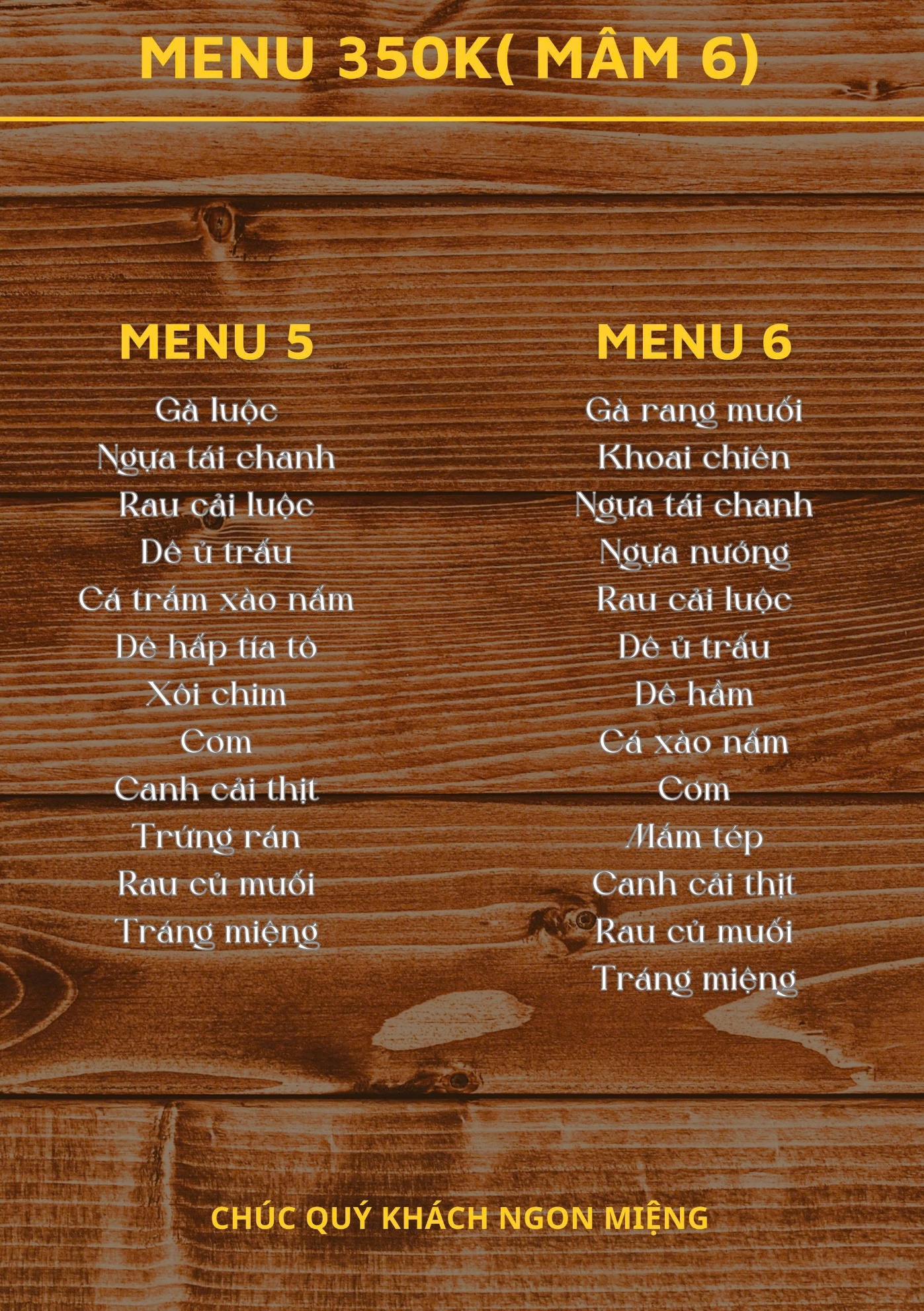 Mâm 350.000đ – bàn 6 khách (menu 5–6)