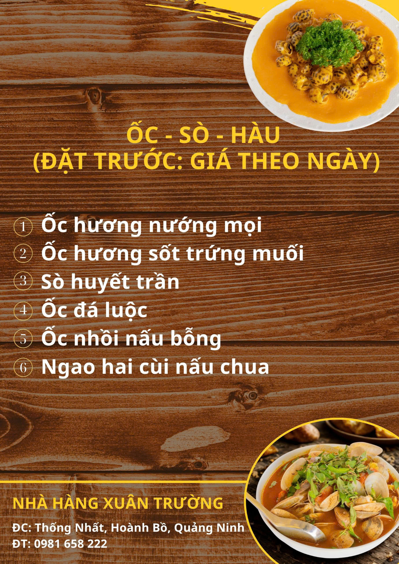 Ốc – Sò – Hàu (đặt trước – giá theo ngày)