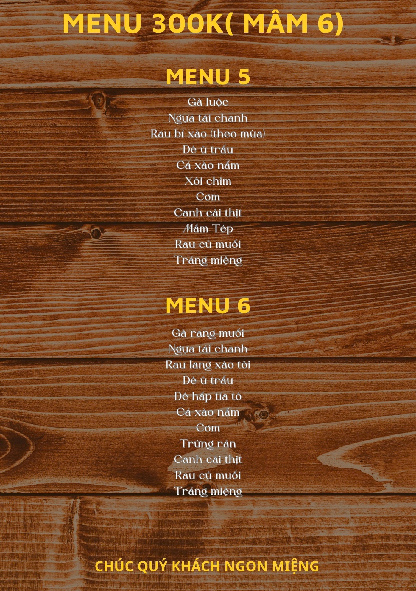 Mâm 300.000đ – bàn 6 khách (menu 5–6)