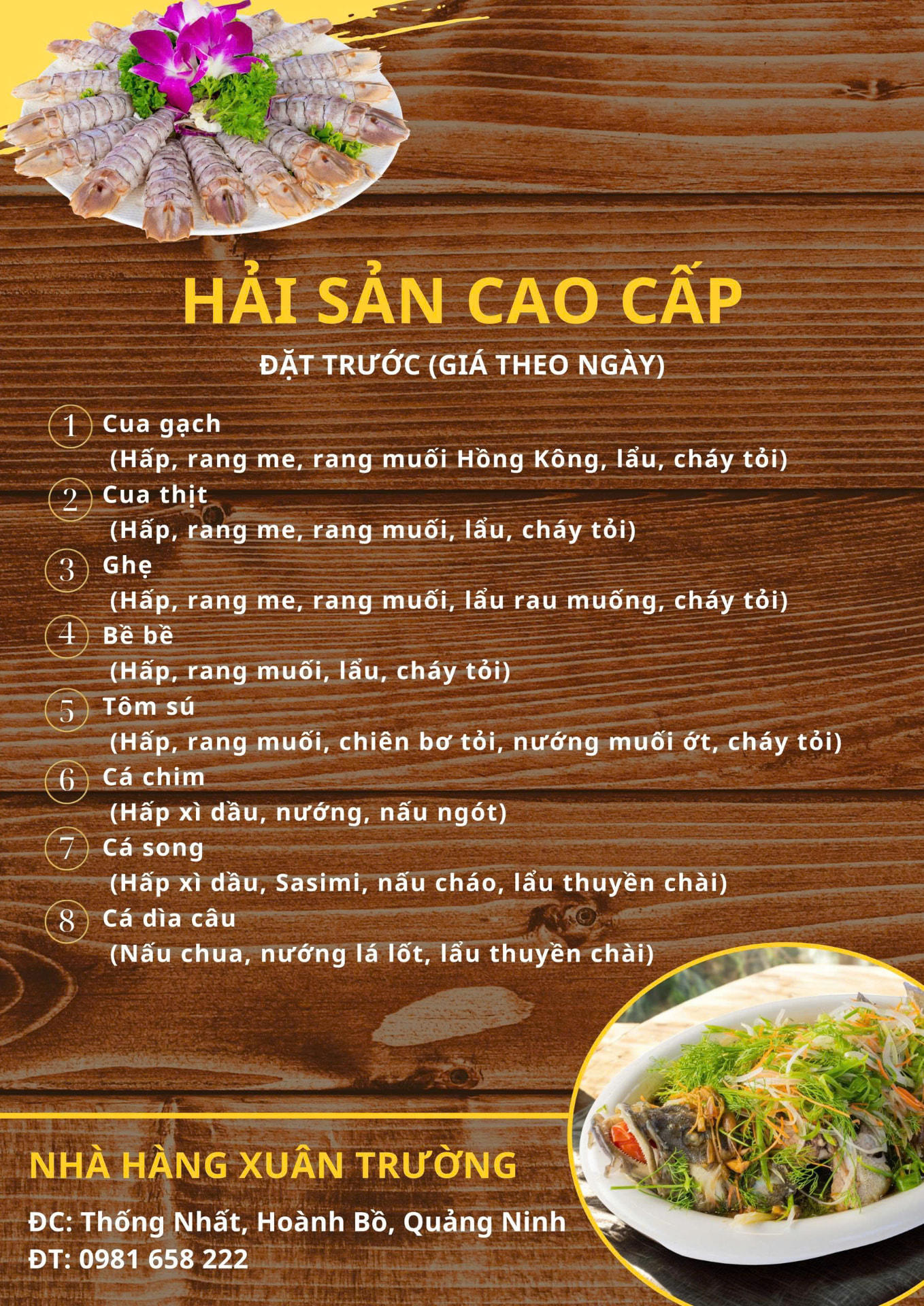 Hải sản cao cấp (đặt trước – giá theo ngày)