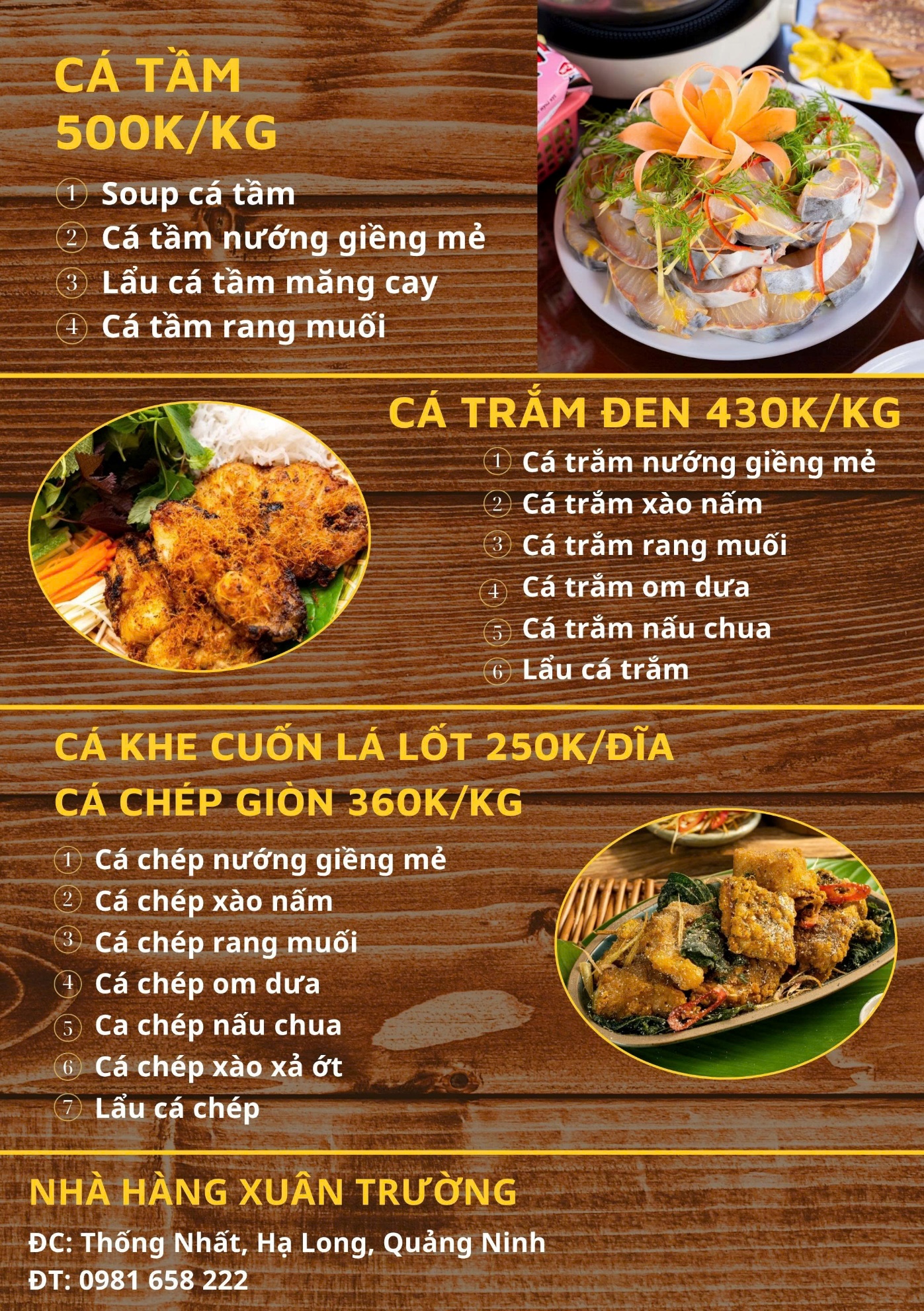 Cá tầm, cá trắm, cá khe, cá chép